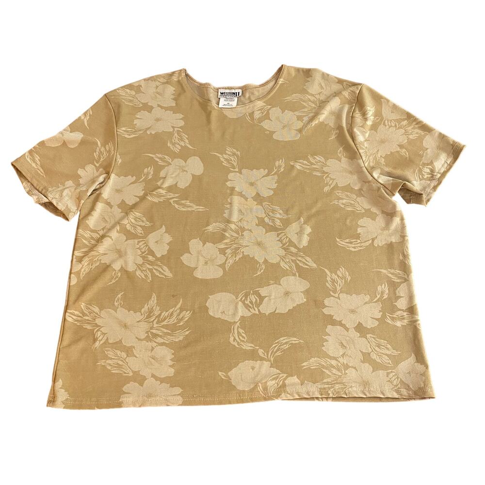 Vintage T Shirt size 2X Romantic Floral Print Beige Summer Sporty Boho